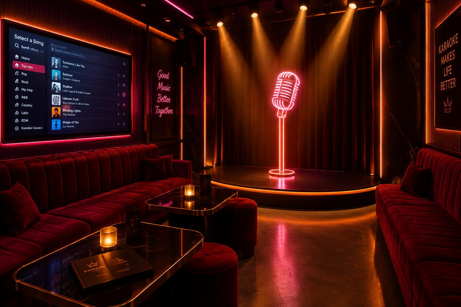 Neonbeleuchteter privater Karaoke-Raum im Fuego Wien